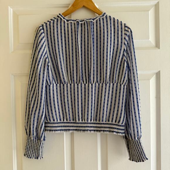 Intermix Striped Button Up Ruffled Long Sleeve Top Smocked Cuffs Cottagecore 4 - Picture 6 of 6